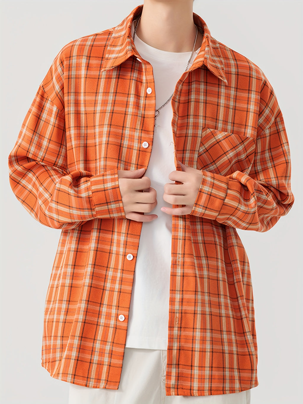 Oversized Orange Plaid Flannel Shirt