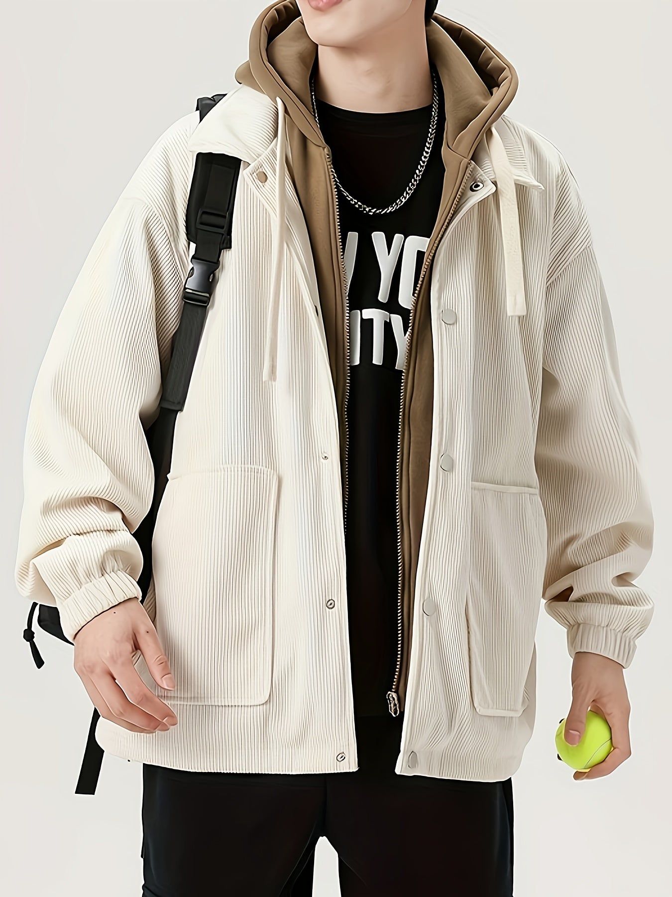 Cream Openwork Mesh Knit V-Neck Oversized Tee