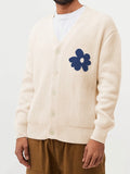 Cream Knit Cardigan with 3D Floral Accent