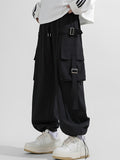 Black Techwear Oversized Wide-Leg Cargo Pants