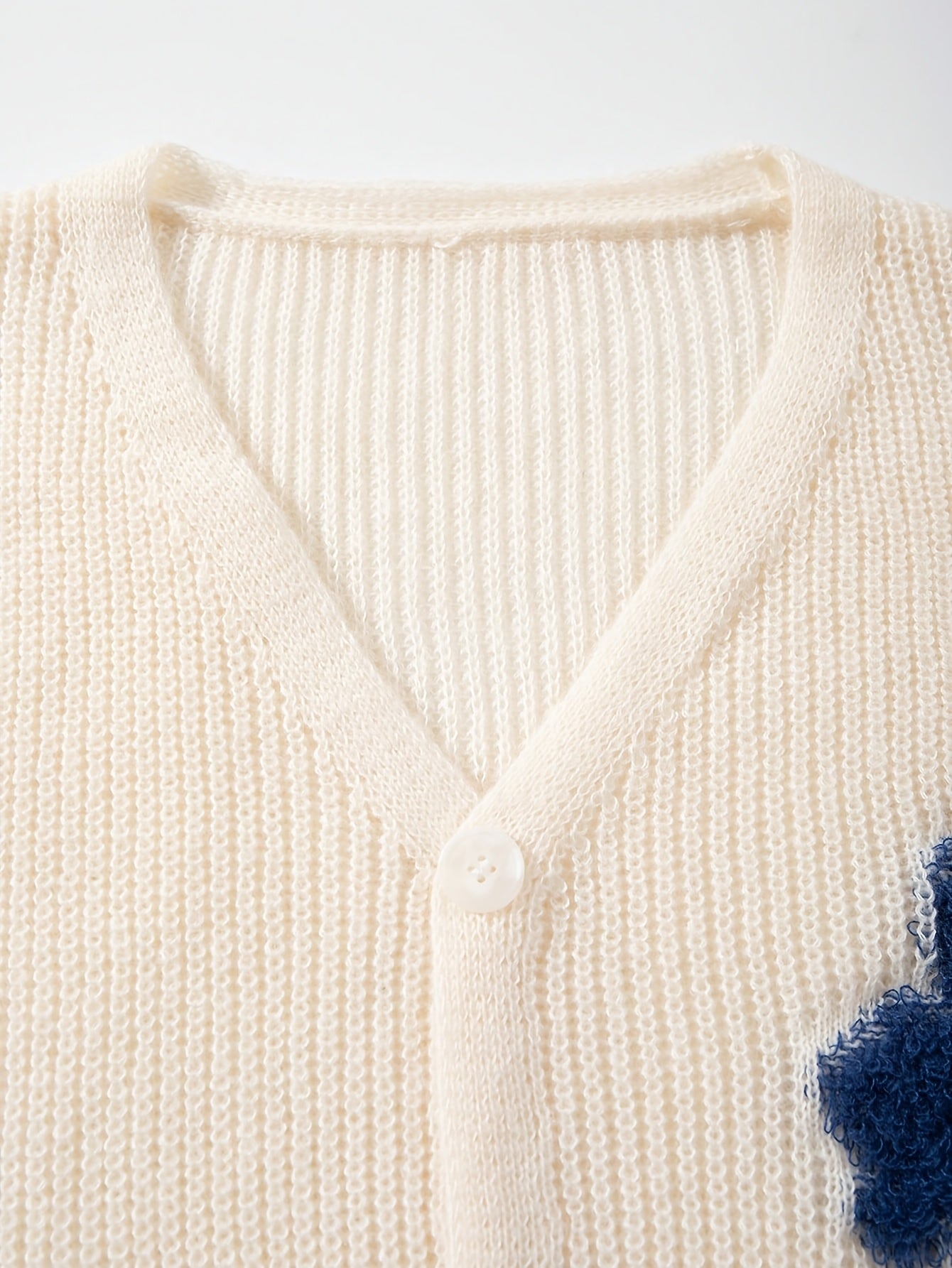 Cream Knit Cardigan with 3D Floral Accent