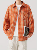 Oversized Orange Plaid Flannel Shirt