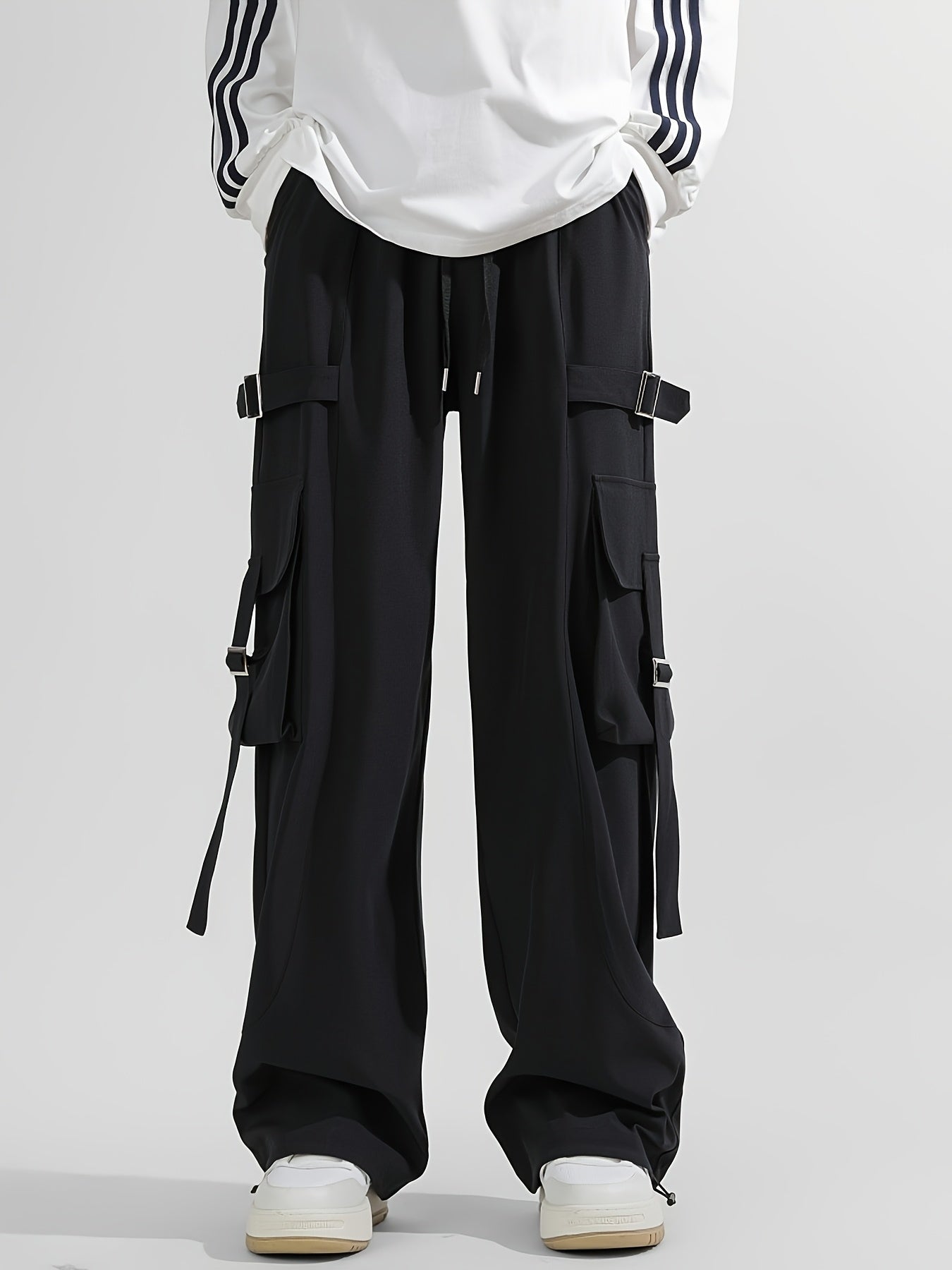 Black Techwear Oversized Wide-Leg Cargo Pants