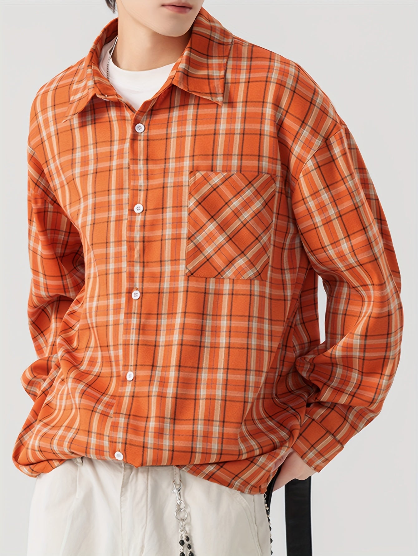 Oversized Orange Plaid Flannel Shirt