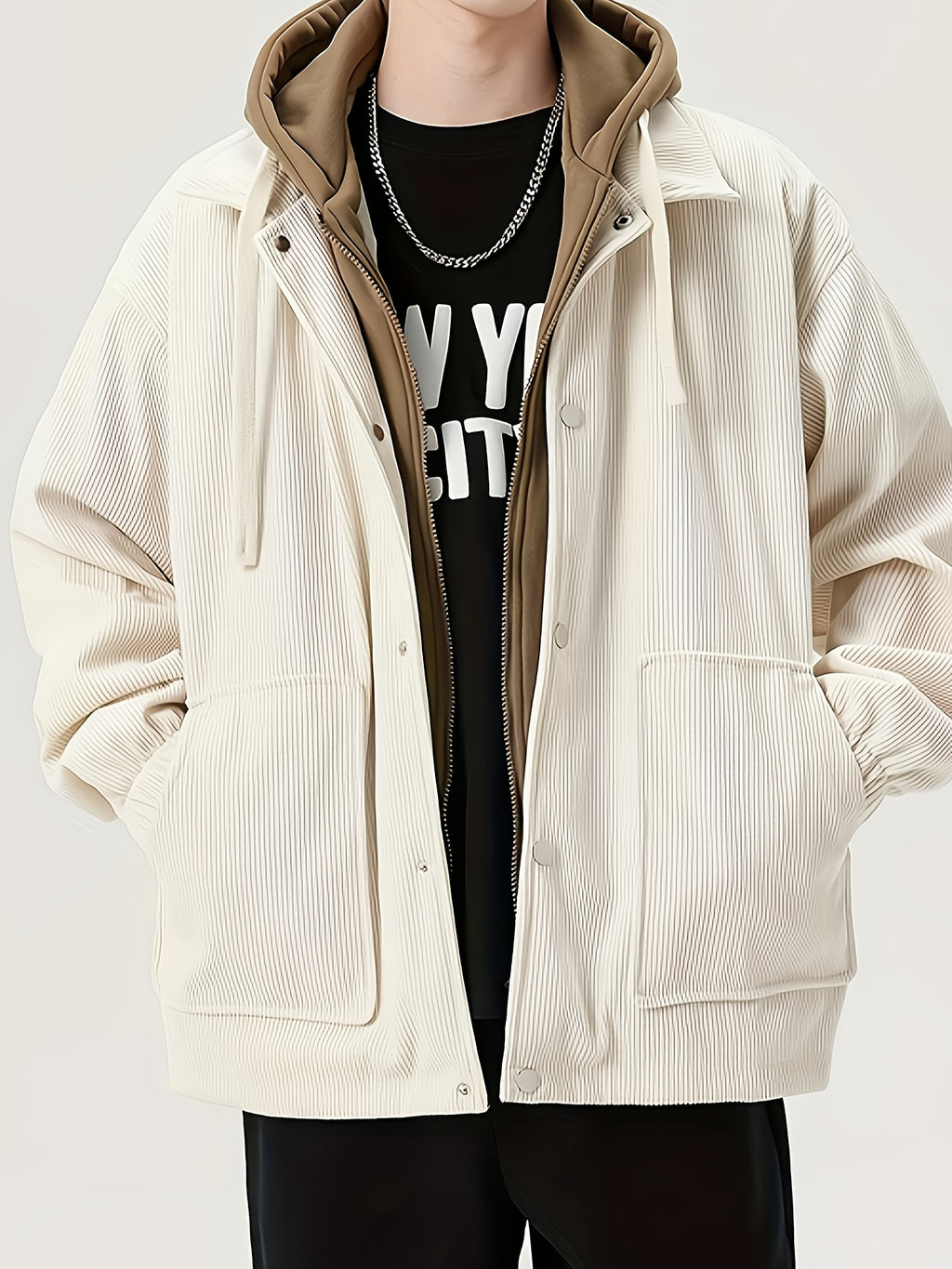 Cream Openwork Mesh Knit V-Neck Oversized Tee