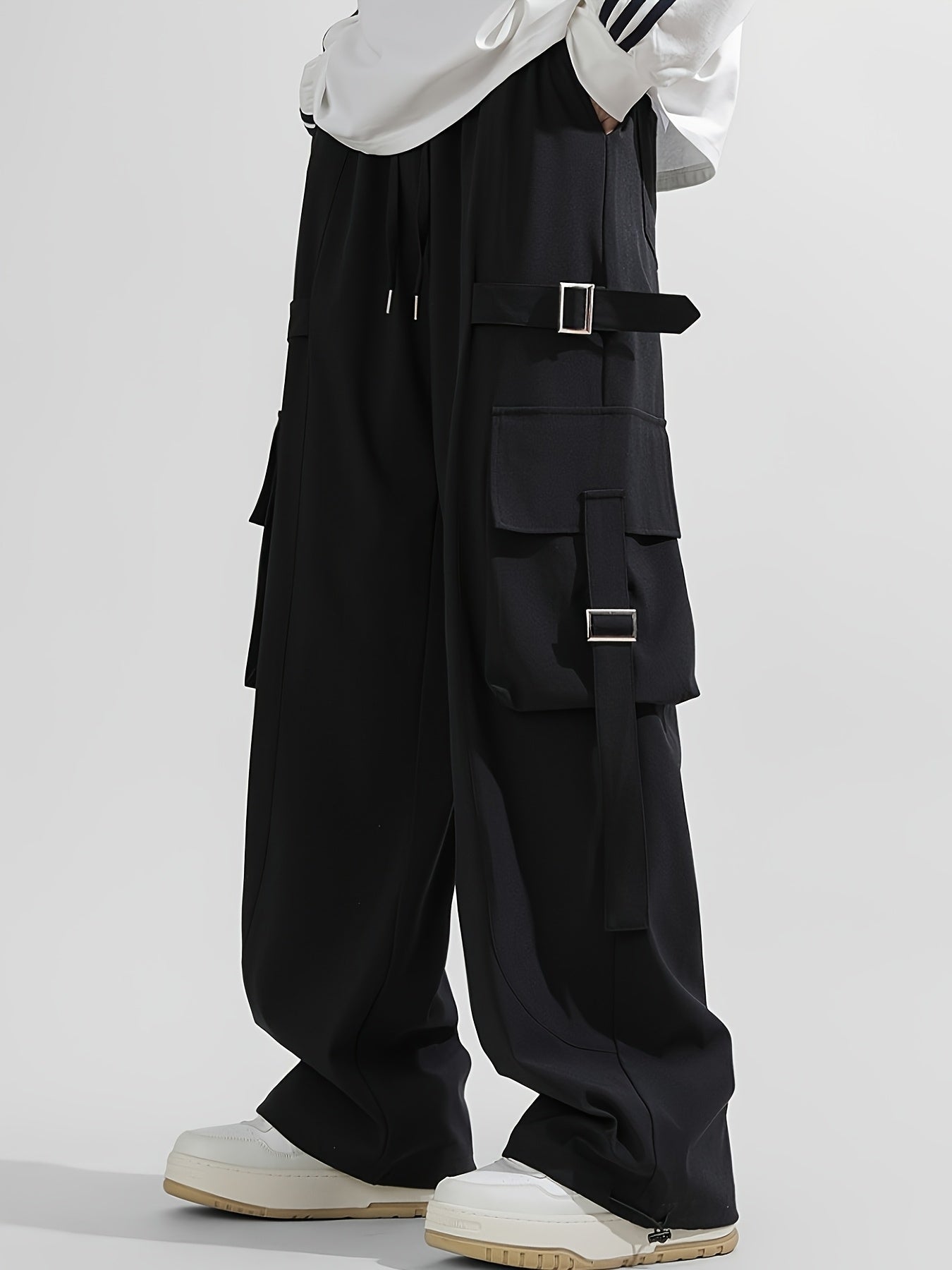 Black Techwear Oversized Wide-Leg Cargo Pants