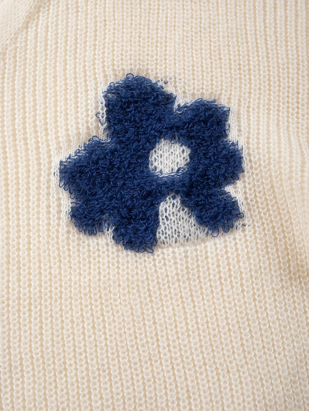 Cream Knit Cardigan with 3D Floral Accent