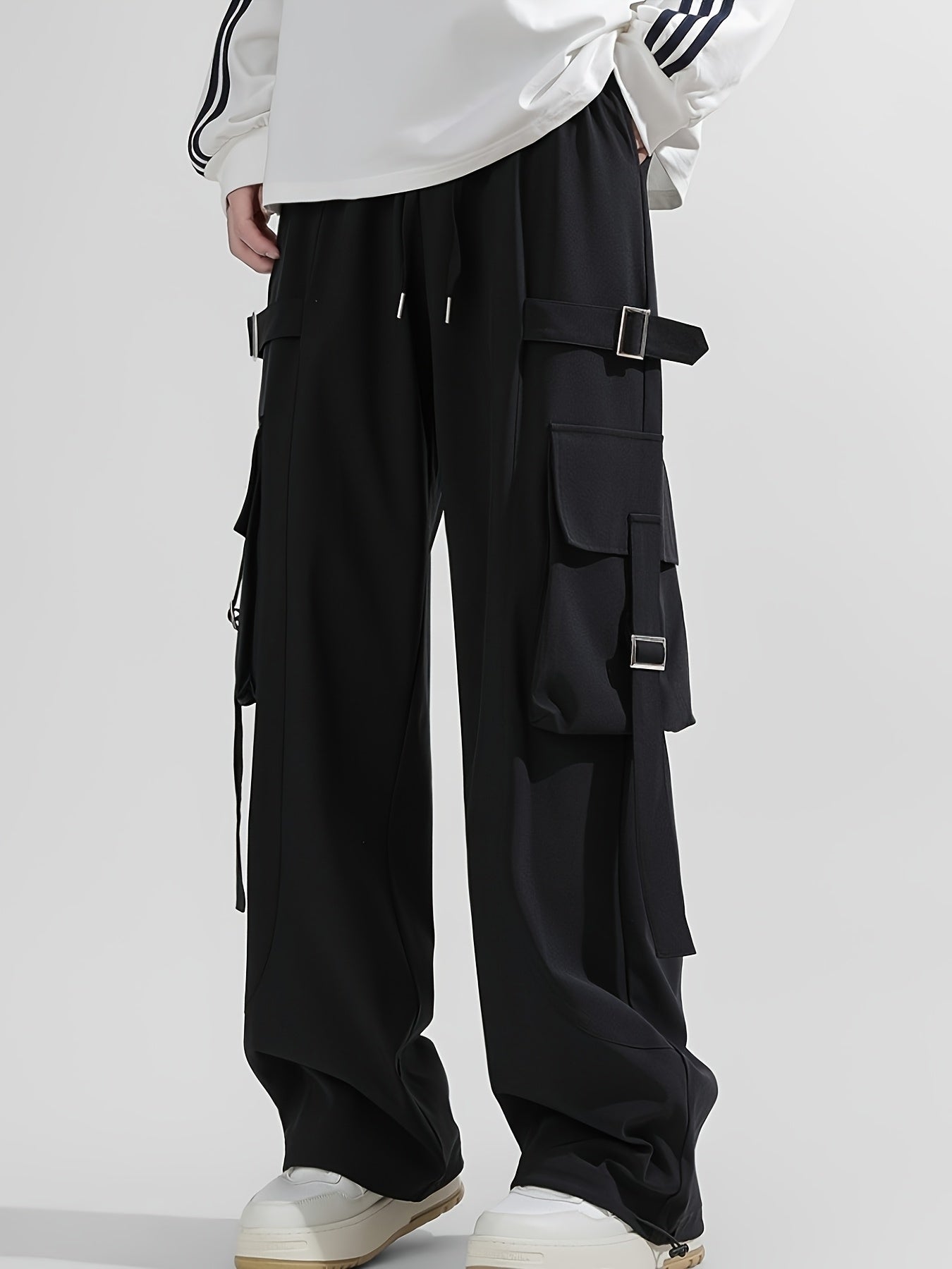 Black Techwear Oversized Wide-Leg Cargo Pants